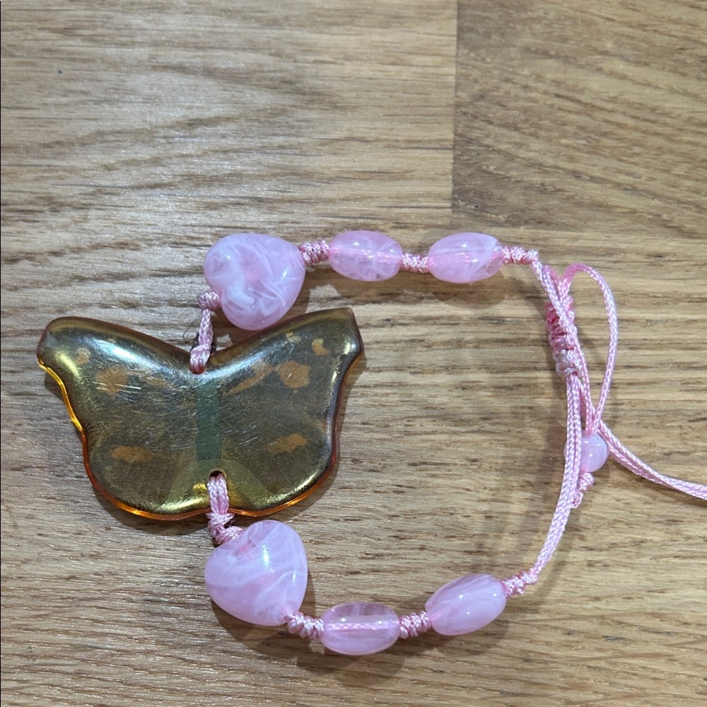 Pink Beaded vintage real preserved Butterfly Bracelet